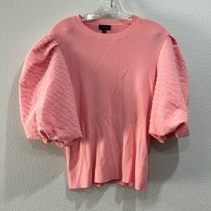 On Twelfth Pink Puff Lace Sleeve Knit Top SZ Large